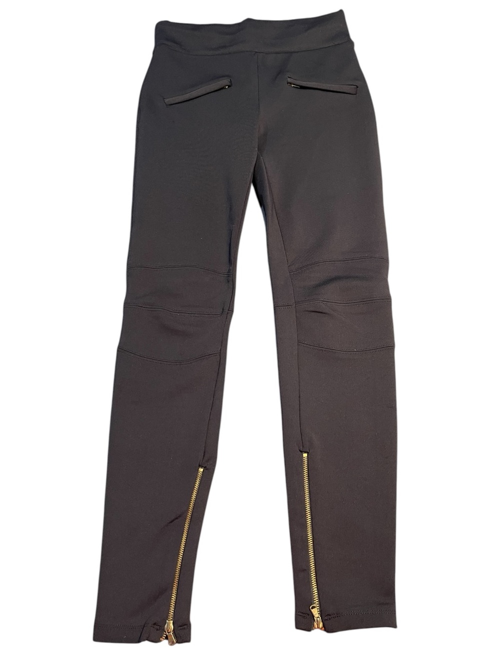 Zara Black Mid-Rise Moto Leggings with Gold Zipper Accents Size Small